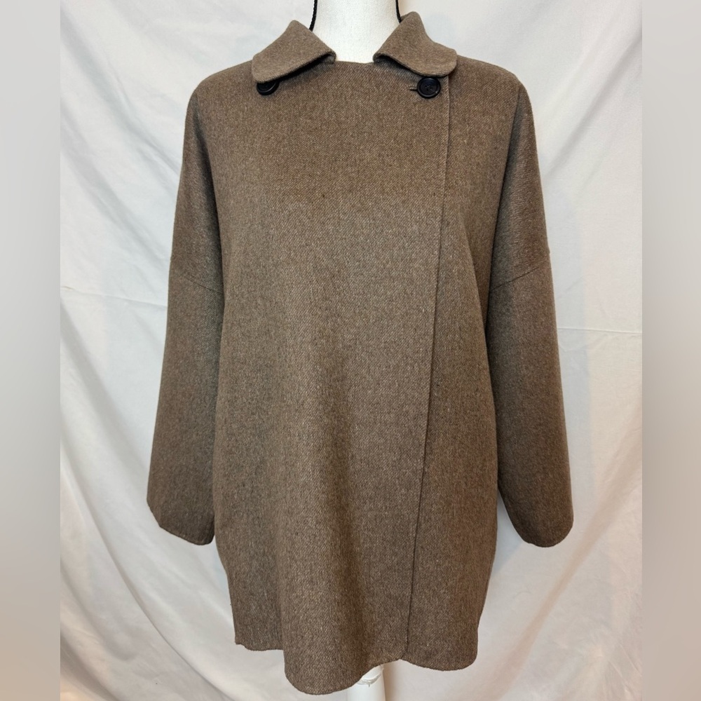 Zara Brown Oversized Wool-Blend Pea Coat